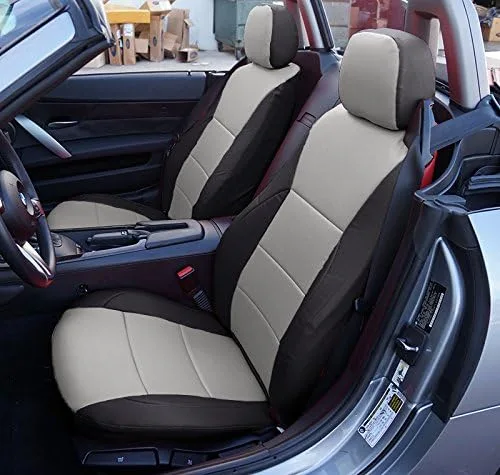 Vista 9 de Iggee Fundas de asiento delantero de cuero artificial beige diseñadas para BMW Z4 2003 ~ 2008 (no serie M)