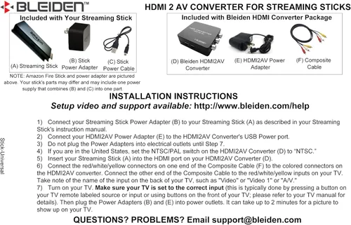 Vista 3 de Convertidor HDMI a AV compuesto para Amazon Fire Streaming Stick: use Amazon Fire Streaming Stick con televisores más antiguos que tengan entradas