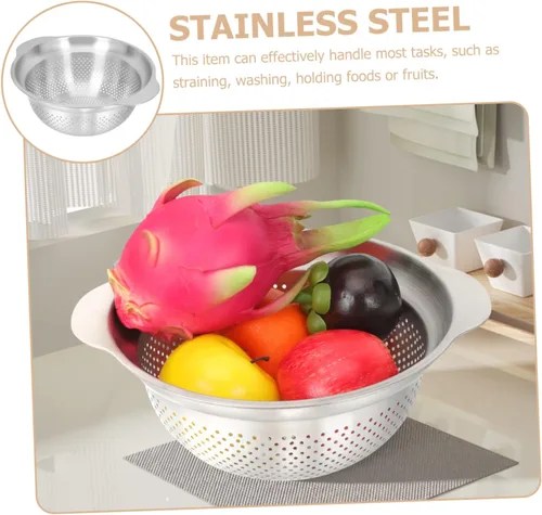 Vista 4 de PRETYZOOM Stainless Steel Colander Strainer Steel Multi-purpose Basin Kitchen Drain Basket