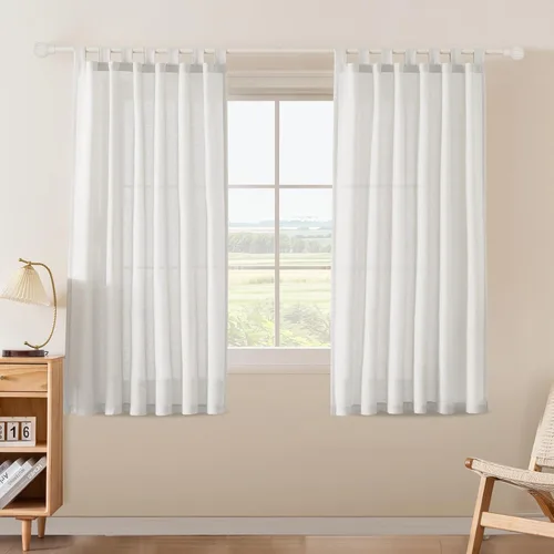 Vista 17 de FantasDecor Cortinas de lino de 63 pulgadas de largo, 2 paneles con pestañas superiores para sala de estar/dormitorio, cortinas texturizadas de lino