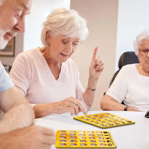 Vista 6 de MR CHIPS Tarjetas de bingo a prueba de atascos con ventanas deslizantes, 25 tarjetas de obturador reutilizables, 75 tarjetas de llamadas, 1 tablero