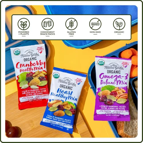 Vista 5 de Nature's Garden - Semillas orgánicas Heart Healthy, Omega-3 Deluxe, Cranberry Health Mix – USDA Organic, Vegan, Kosher, Plant-Based Energy Snack