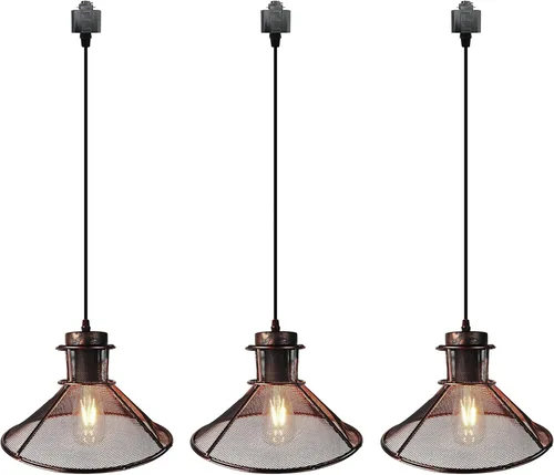 Kiven Iluminación de riel tipo H, 3 luces industriales Halo Track lámpara colgante con pantalla de hierro, pedante de luz H para cocina, isla,