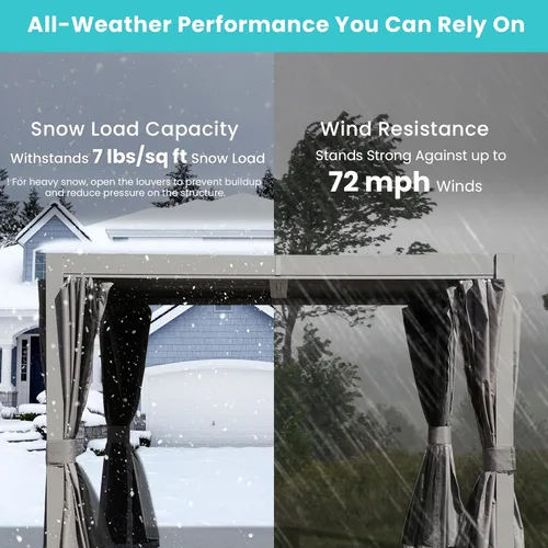 Vista 6 de Domi Pérgola con Persianas 10 x 10 pies, pérgola de aluminio para exteriores con persianas ajustables, marco de aluminio completo, sistema