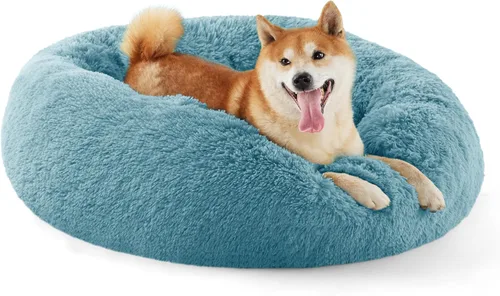 Vista 46 de Bedsure - Cama calmante para perros pequeños y medianos, lavable, con forma de dona, antideslizante, afelpada, esponjosa, pelo sintético, cama