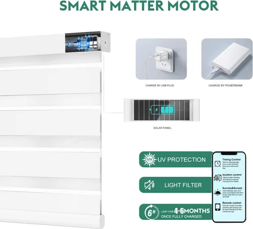 Vista 4 de Persianas motorizadas de cebra con control remoto, funcionan con HomeKit Alexa, cortinas eléctricas automáticas para ventanas, 60% opacas, filtro
