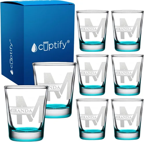 Vista 67 de Inicial y nombre de cristal de chupito personalizado, 2 onzas, parte inferior negra grabada con texto personalizado para regalos, bodas, cumpleaños