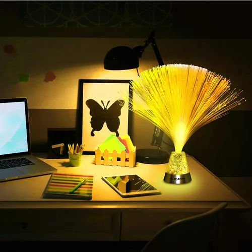 Vista 3 de PlayLearn Lámpara de fibra óptica con base de cristal que cambia de color, 4 colores, 13 pulgadas.
