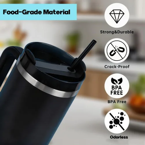 Vista 3 de 200 popotes desechables negros para vasos de 40 onzas, pajitas extralargas desechables para vaso Stanley Cup de 30 onzas y 40 onzas, popote envuelto