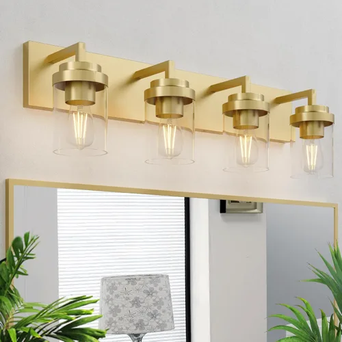 Vista 19 de Espird Accesorios de iluminación cromados, luz de tocador de baño de 3 luces con pantalla de vidrio transparente, luz de tocador moderna de 22