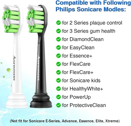 Vista 3 de Aoremon - Cabezales de repuesto para cepillo de dientes para Philips Sonicare DiamondClean Serie 2/3 EasyClean ProtectiveClean FlexCare Negro