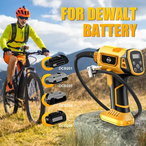 Vista 5 de Compresor de aire inalámbrico para batería Dewalt de 20 V máximo, inflador de neumáticos portátil de 150 PSI, bomba de aire de mano con medidor