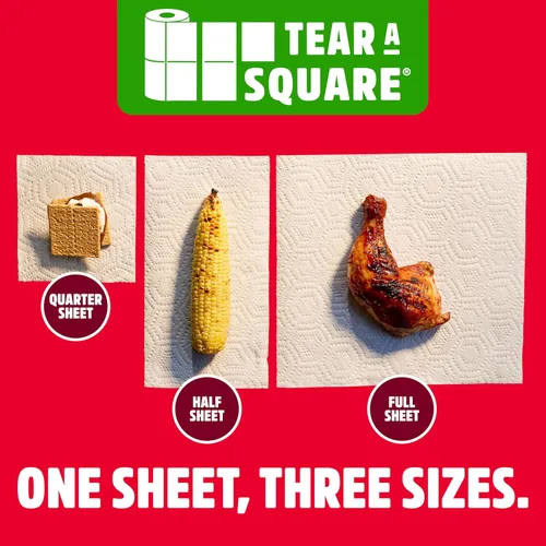 Vista 5 de Brawny Tear-A-Square - Toallas de papel cuadradas de 3 capas, 6 rollos dobles = 12 rollos regulares, fuertes, absorbentes y duraderas con 3 tamaños