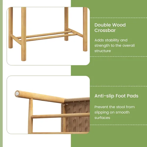 Vista 7 de Giantex Juego de 2 taburetes de madera, sillas bohemias sin espalda de 18 pulgadas de alto con patas de madera de goma, carga máxima de 330 libras