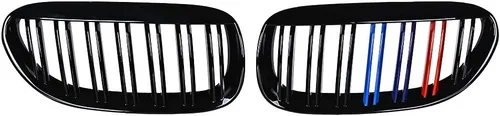 Vista 8 de 1 par de rejillas de riñón de parachoques delantero LH RH negro brillante compatible con 2004-2010 E63 E64 650i 650Ci 645Ci 2 puertas