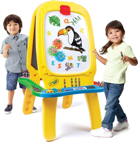 Crayola Caballete magnético de doble cara de lujo – Pizarra magnética extra grande de borrado en seco y pizarra – Estación de arte de altura