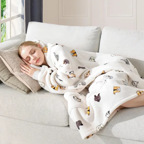 Vista 2 de Touchat - Manta con capucha para usar, sudadera estilo cobija de sherpa de gran tamaño para mujeres con capucha y bolsillo, manta con capucha súper