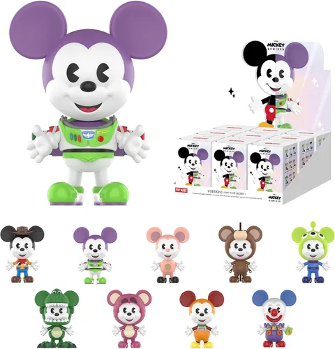 Vista 9 de POP MART Disney Mickey Remixed: Mickey Meets Pixar Series Bind Box, juguetes coleccionables para decoración del hogar, regalos de cumpleaños