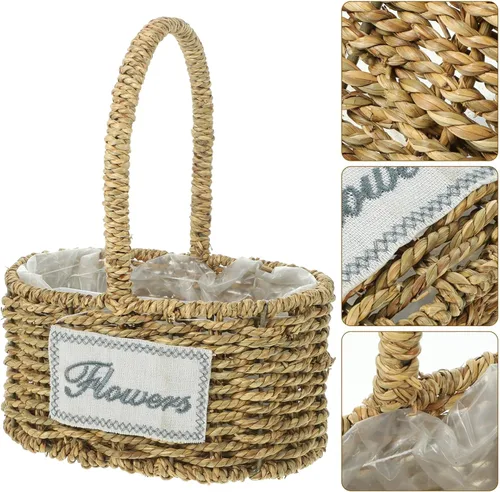 Vista 9 de Yardwe Cesta tejida para frutas, cesta de almacenamiento tejida, cesta tejida para aperitivos, cesta de boda, cesta portátil, para compras, hierba