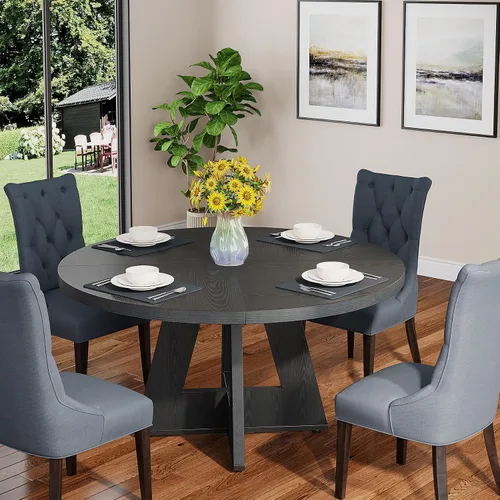 Vista 9 de Tribesigns Mesa de Comedor Redonda de 47 Pulgadas Mesa de Cocina de Madera para Comedor, Mesas de Dinner Room de 47" para 4-6, Muebles de Acento