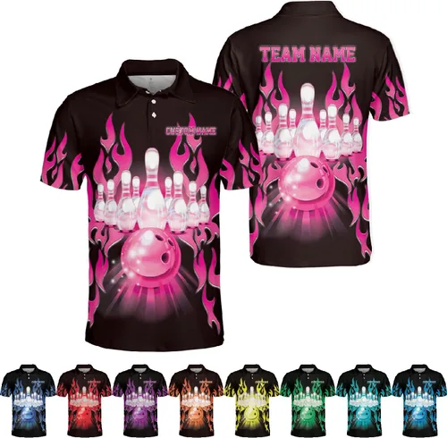 Woseprints - Polo de boliche personalizado con nombre 3D para hombres y mujeres, camisas de bolos personalizadas para equipo, camisas de bolos unisex