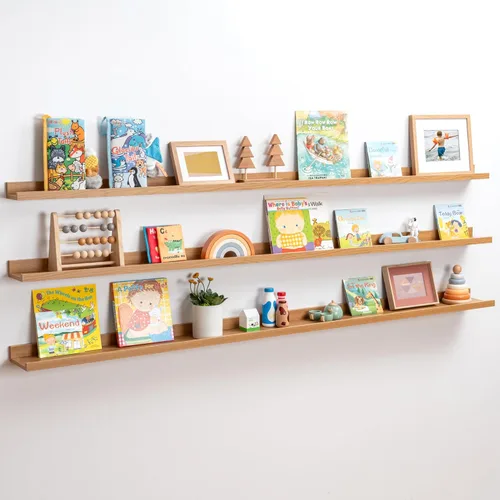 Vista 11 de Axeman Estante de repisa para cuadros Juego de 3 estantes flotantes negros de 16 pulgadas Estantes de pared de madera rústica con borde