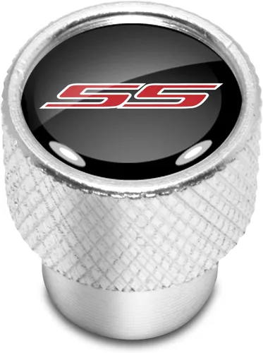 Vista 2 de iPick Image Para Chevrolet Camaro SS Logo Negro en brillante aluminio plateado neumático válvula tapas de vástago