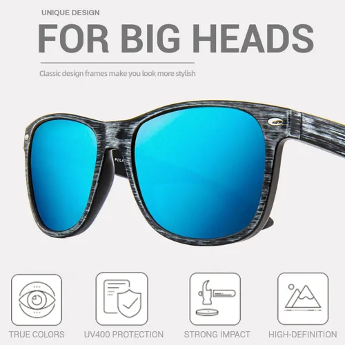Vista 3 de MAXJULI Gafas de sol polarizadas para cabezas grandes, hombres y mujeres, protección UV 400, gafas de sol de grano de madera 8809