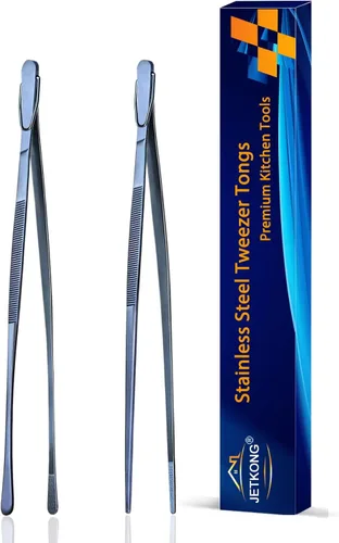 Vista 8 de JETKONG 2 pinzas para alimentos de 9 pulgadas, pinzas de cocina de acero inoxidable, pinzas de cocina (negro)