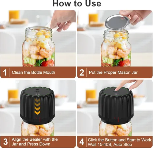 Vista 5 de Kit de sellado al vacío eléctrico para tarros de conserva, sellador al vacío portátil para tarros de conserva, con tapas Mason de boca ancha