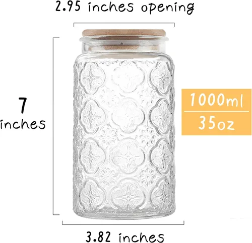 Vista 2 de Custde Tarros de almacenamiento de vidrio con tapa hermética, recipiente de 35 onzas para encimera de cocina con tapa de bambú, azúcar morena