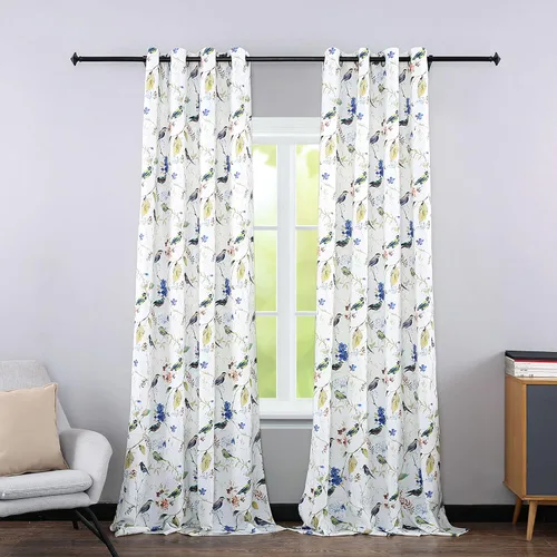 Vista 22 de Leeva - Cortinas impresas para ventana de dormitorio, cortinas de lino con ojales de aislamiento térmico con estampado de pájaros vívidos