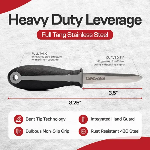 Vista 3 de Rockland Guard Juego Profesional de Cuchillos para Ostras - Incluye cuchillo de 8.9 cm de acero inoxidable para ostras con mango antideslizante