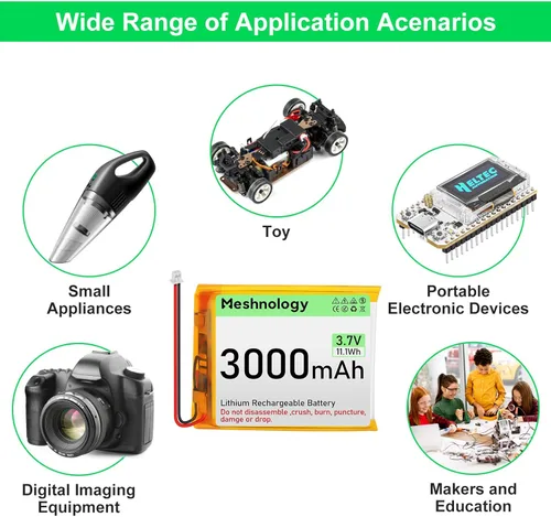 Vista 6 de Batería LiPo de 3.7 V 3000 mAh recargable 1S 755060 Batería de polímero de litio con placa de protección cinta de goma aislada, enchufe micro JST