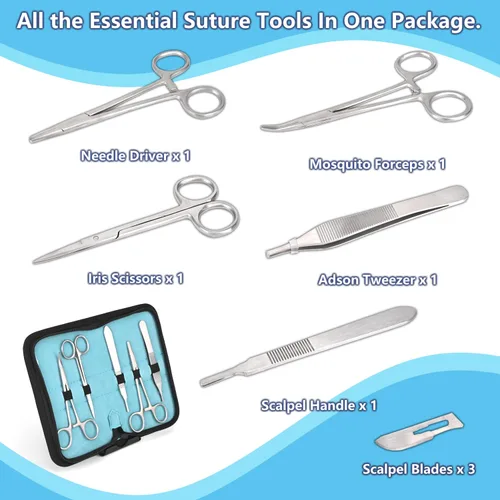 Vista 6 de Kit de práctica de sutura avanzada de nueva generación (32 piezas) incluye almohadillas en forma de arco y precortadas para heridas, kit