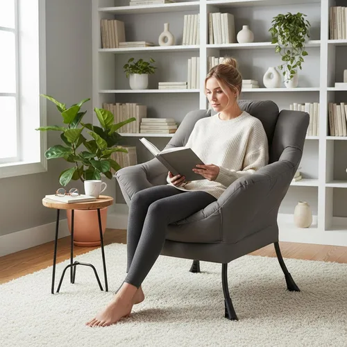 Vista 47 de Welnow Silla Lazy con otomana, moderna silla de descanso con reposabrazos y un bolsillo lateral, sillón para sofá de ocio, sillón de lectura