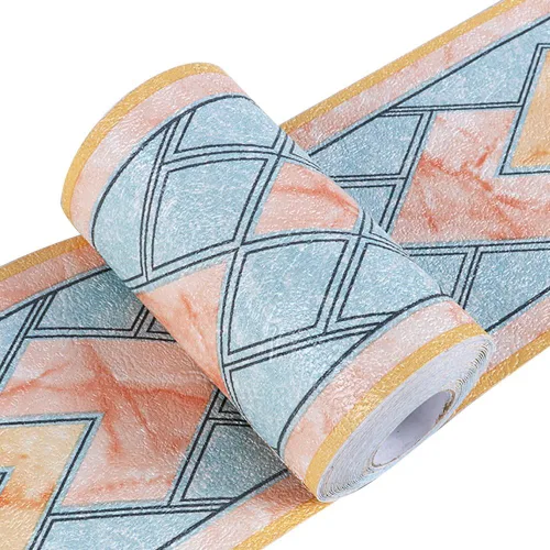 Vista 2 de Creation Core - Cenefa autoadhesiva e impermeable para pared con diseño 3D de mosaicos, 4.2 x 196.8 pulgadas, Blanco