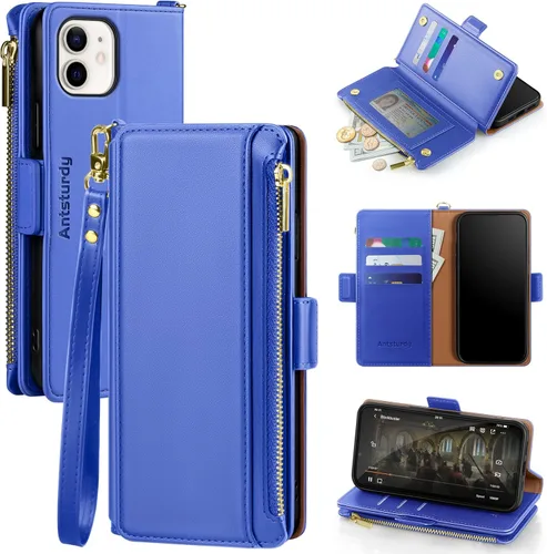 Vista 11 de Antsturdy Funda tipo cartera compatible con iPhone 12 Mini, funda de piel sintética con bloqueo RFID, funda para teléfono para mujeres y hombres