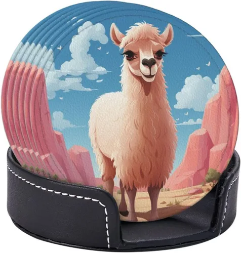 Vista 8 de 6 Pcs Camel Drink Coasters with Holder Leather Coaster Coffee Cup Pad Drinking Cup Mat Set Coffee Table Drinks Coasters for Modern Home Decor,4