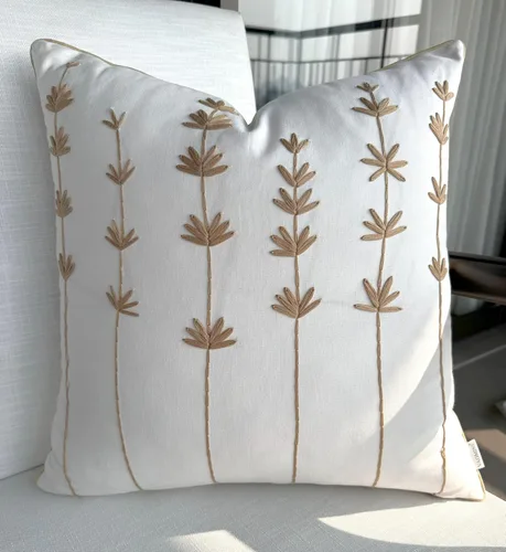 VAGMINE Funda de almohada de algodón bordada a mano de 18 x 18 pulgadas, cojín decorativo cuadrado blanco roto para sofá, cama y sofá, margarita