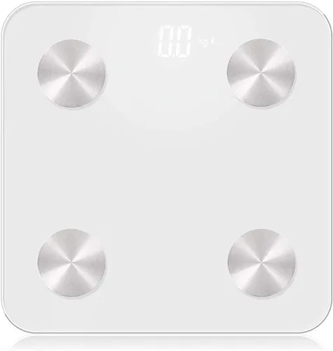 Báscula digital de baño, báscula de peso corporal de alta precisión con pantalla LED iluminada, diseño de esquina redonda, 400 libras, color blanco