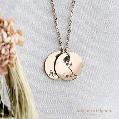 Vista 5 de MignonandMignon Personalized Birth Flower Necklace Gift for Her Jewelry Floral Bouquet June Birthday Gift for Her - LCN-FL