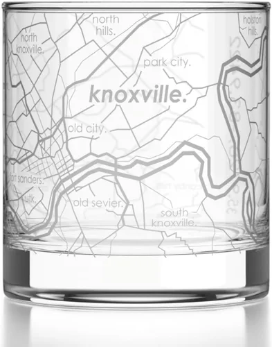 Vista 49 de Well Told Vaso de rocas grabado con mapa de Akron, Ohio, cristalería estilo antiguo (325ml, transparente) Vaso de bourbon grabado, regalos