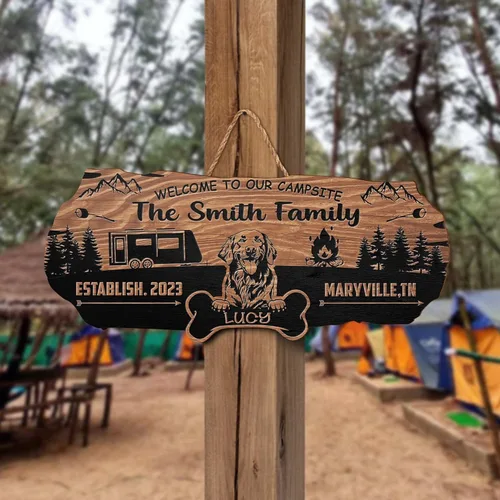 Vista 6 de V VIBEPY Letrero de madera para acampar personalizado, letrero de caravana, decoraciones de campamento, letrero de madera de 8, 12, 18 pulgadas