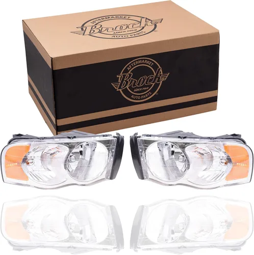 Brock Conjunto de faros halógenos de repuesto para el lado del conductor y el pasajero, compatibles con Dodge Ram 1500 2002-2005