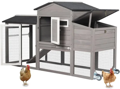 Ketive Gallinero grande de 71 pulgadas, tractor de pollo de madera – con ruedas, resistente al agua, gallinero al aire libre, jaula para aves de