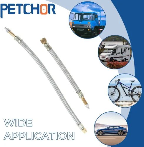 Vista 7 de Extensión de vástago de válvula, 4 extensores de vástago de válvula trenzada de acero inoxidable de 7 y 12 pulgadas, 6 unidades de 45 90 y 135