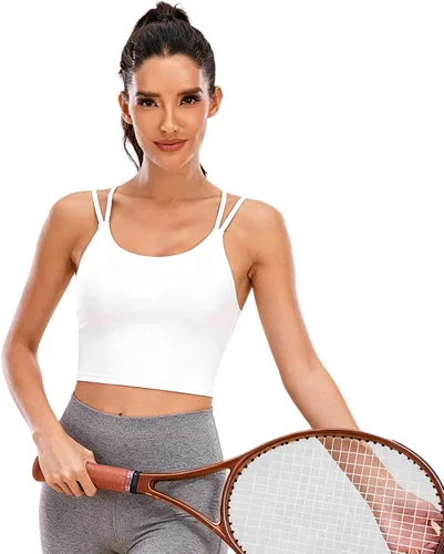 Vista 7 de Vorcy Brasier deportivo con relleno para mujer, camiseta corta con brasier integrado