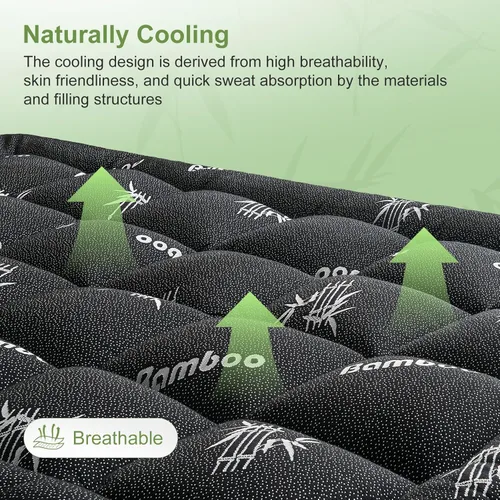 Vista 3 de Cubrecolchón tamaño Twin de viscosa derivada del bambú, almohadilla superior suave y gruesa tipo Pillow Top para colchón para dolor de espalda
