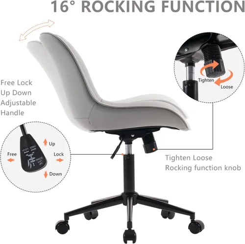 Vista 29 de YOUNIKE Silla de escritorio de oficina en casa con ruedas, silla de tocador sin brazos con respaldo, cómoda y moderna silla tapizada de cuero